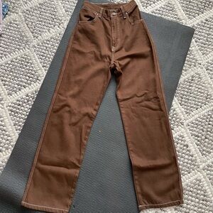 Reformation brown jeans with white stitching